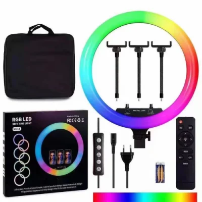 Mj18 18 pouces RGB LED Ring Light avec support, 60W Dimmable Bi-Color 3200K-5600K CRI avec effet de scènes spéciales